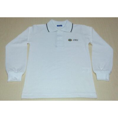 Polo granito maga larga blanco. Colegio CEU