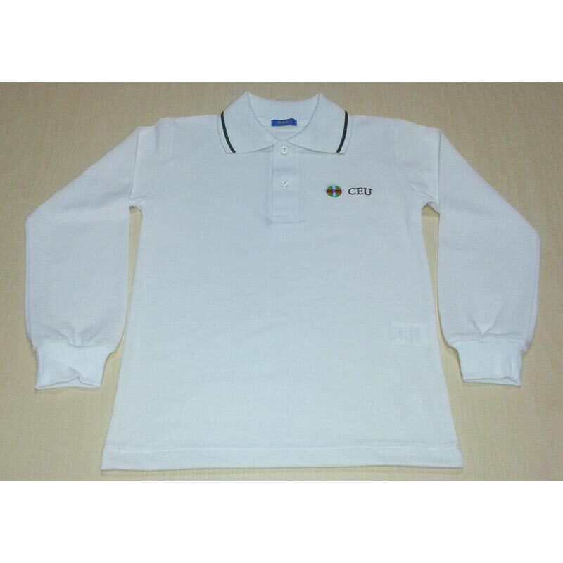 Polo granito maga larga blanco. Colegio CEU
