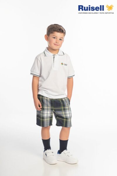 Pantalón cuadros corto, 67%pol/33%visc, bordado
